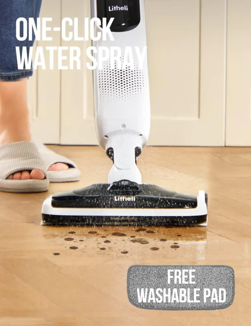 LiTHELi Cordless Vacuum Mop Cleaner, 2-in-1 Hard Floor Stick Vacuum, Wet Dry Mop, 2 Disposable Dust Boxes, 14 Disposable Pads & 1 Washable Pad, 2 Swappable 4000mAh Batteries - Image 2