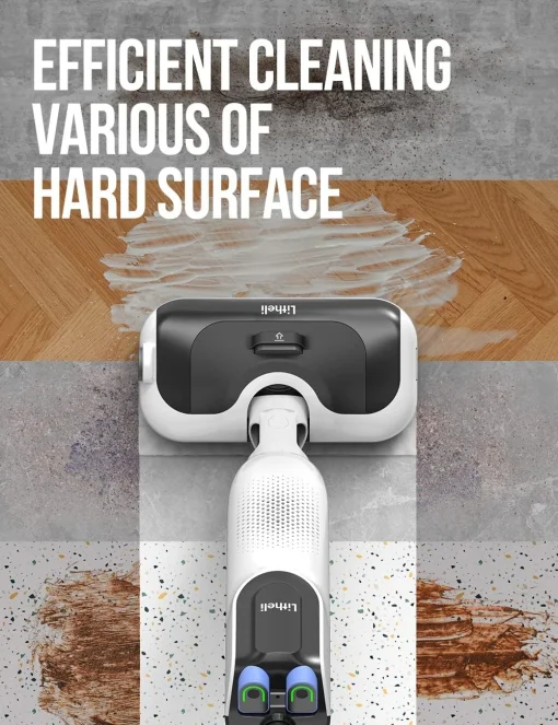 LiTHELi Cordless Vacuum Mop Cleaner, 2-in-1 Hard Floor Stick Vacuum, Wet Dry Mop, 2 Disposable Dust Boxes, 14 Disposable Pads & 1 Washable Pad, 2 Swappable 4000mAh Batteries - Image 7