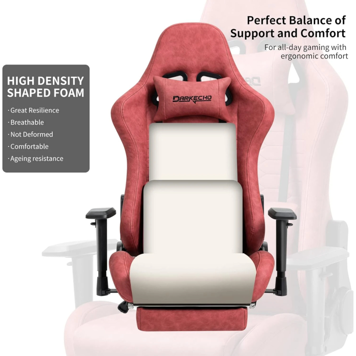 Darkecho Gaming Chair with Footrest Massage Vintage Leather Ergonomic - Image 4
