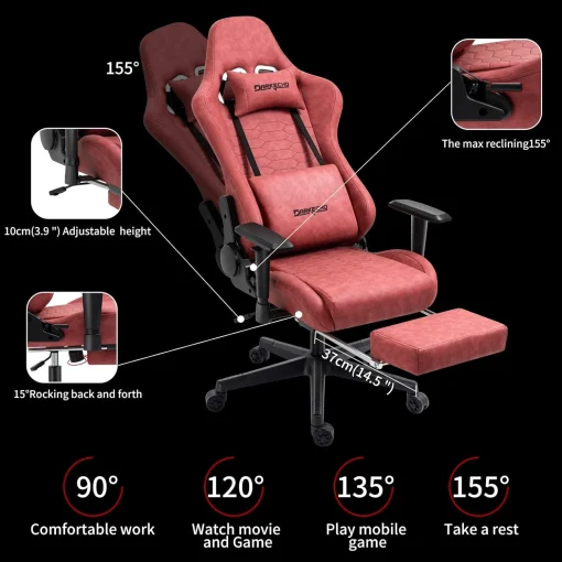 Darkecho Gaming Chair with Footrest Massage Vintage Leather Ergonomic - Image 5