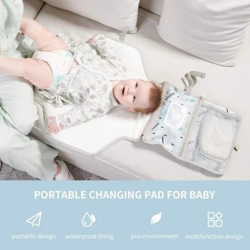 SUNVENO Baby Portable Changing Pad Waterproof Travel Changing Station Perfect for Baby Shower Gifts, Blue - Image 2