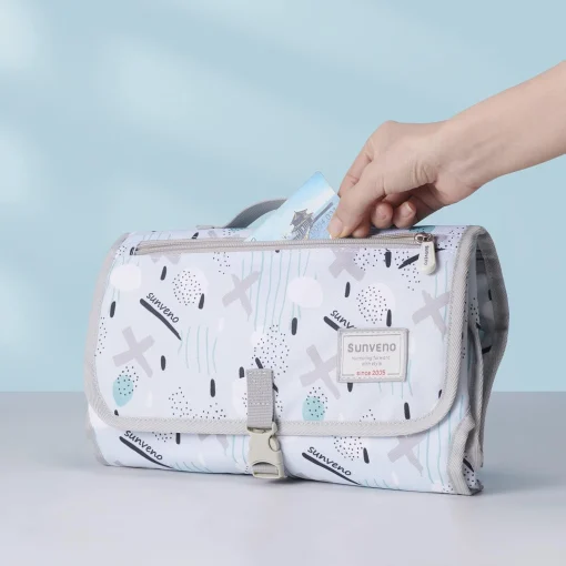 SUNVENO Baby Portable Changing Pad Waterproof Travel Changing Station Perfect for Baby Shower Gifts, Blue - Image 7