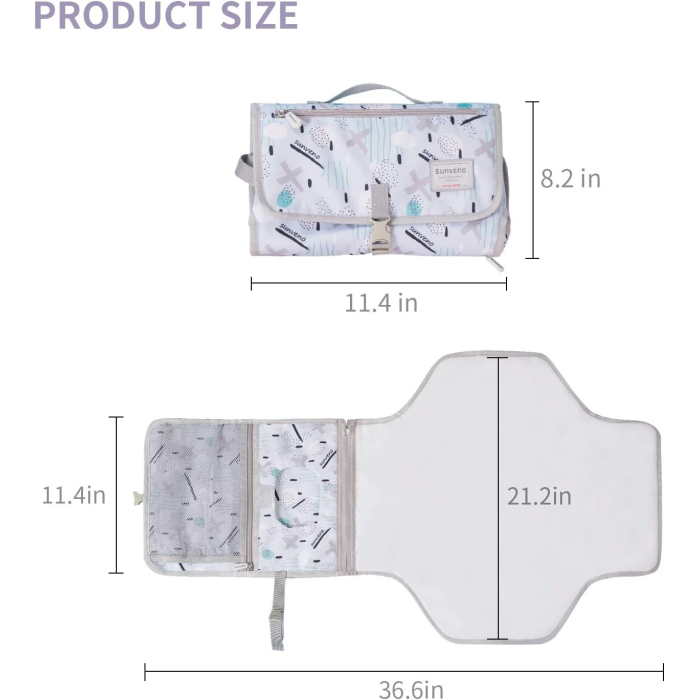 SUNVENO Baby Portable Changing Pad Waterproof Travel Changing Station Perfect for Baby Shower Gifts, Blue - Image 9