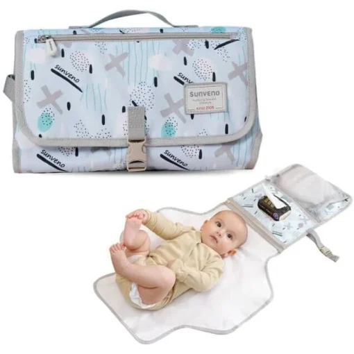 SUNVENO Baby Portable Changing Pad Waterproof Travel Changing Station Perfect for Baby Shower Gifts, Blue - Image 10