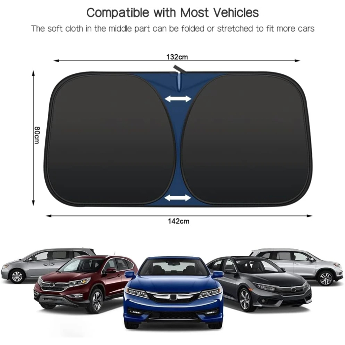Rescien 142 * 80CM Foldable Car Windshield Sunshade, Front Windshield Reflective Sunshad with Storage Pouch, Car Front Window for Top Blocks UV Rays and Sun Heat Protection, Keeps Vehicle Cooler - Image 5
