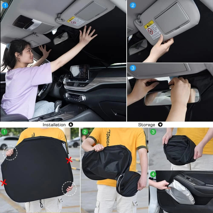 Rescien 142 * 80CM Foldable Car Windshield Sunshade, Front Windshield Reflective Sunshad with Storage Pouch, Car Front Window for Top Blocks UV Rays and Sun Heat Protection, Keeps Vehicle Cooler - Image 6