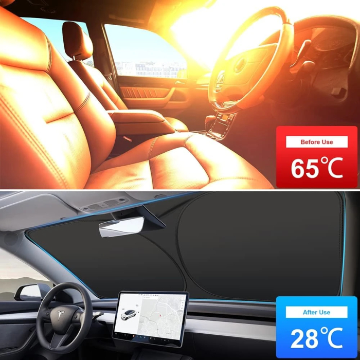 Rescien 142 * 80CM Foldable Car Windshield Sunshade, Front Windshield Reflective Sunshad with Storage Pouch, Car Front Window for Top Blocks UV Rays and Sun Heat Protection, Keeps Vehicle Cooler - Image 7