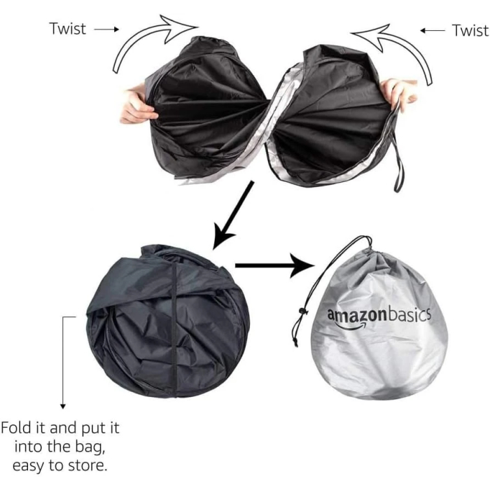 Amazon Basics UV Reflecting Foldable Front Windshield Sun Shade - 150 cm x 69 cm, 0.1-MM Thickness - Image 3