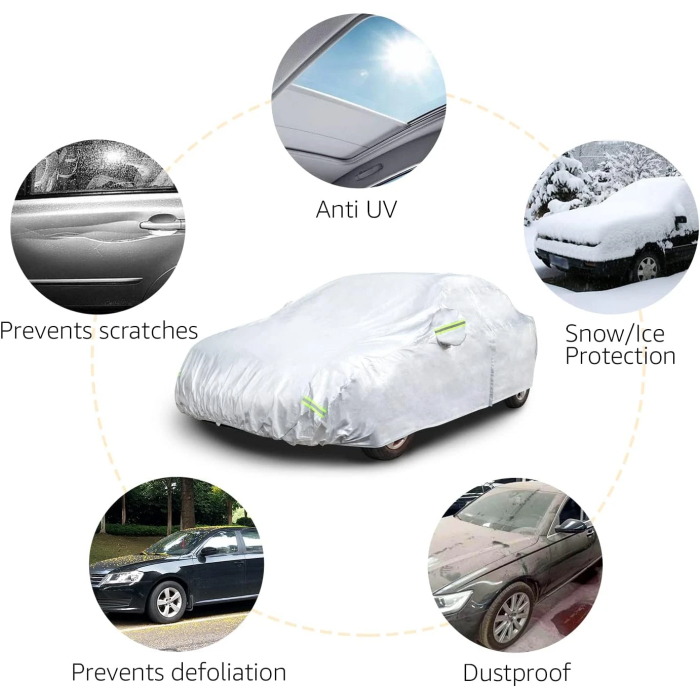 Amazon Basics Silver Weatherproof Car Cover - 150D Oxford, Sedans up to 210inc - Image 4