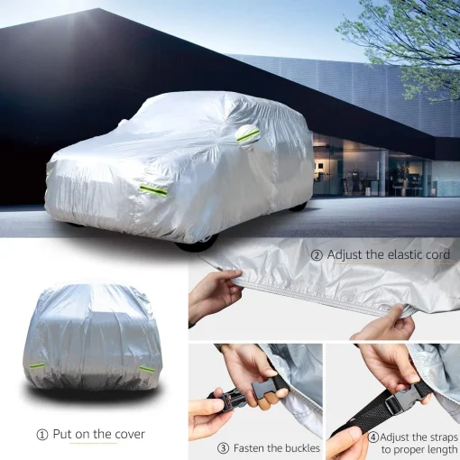 Amazon Basics Silver Weatherproof Car Cover - 150D OXFORD /218INCH/554CM - Image 2