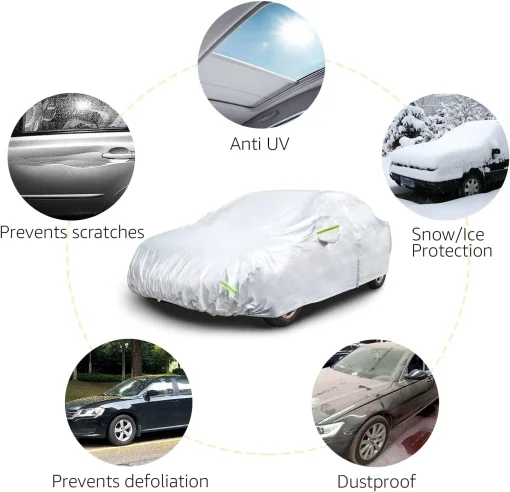 Amazon Basics Silver Weatherproof Car Cover - 150D OXFORD /218INCH/554CM - Image 4