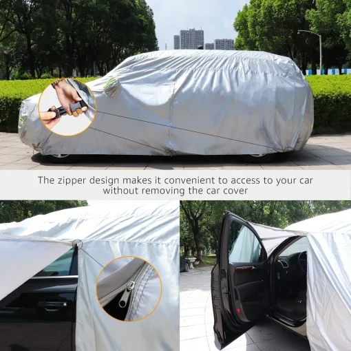 Amazon Basics Silver Weatherproof Car Cover - 150D OXFORD /218INCH/554CM - Image 5