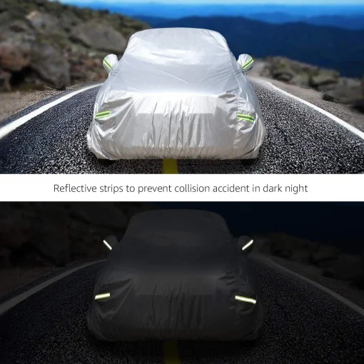Amazon Basics Silver Weatherproof Car Cover - 150D OXFORD /218INCH/554CM - Image 6