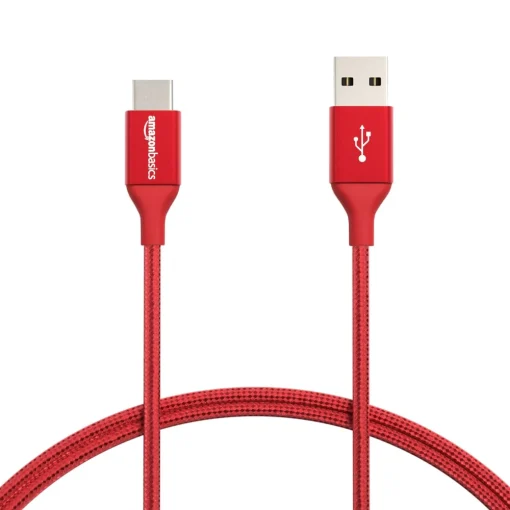 Amazon Basics Double Braided Nylon USB Type-C to Type-A 2.0 Male Cable, Laptop (Red, 3 feet) - Image 8