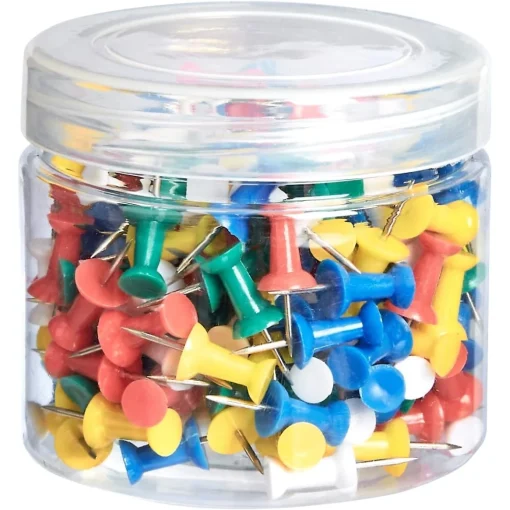 Amazon Basics Push Pins Tacks, Assorted Colors, Steel Point, 200-Pack - Image 3