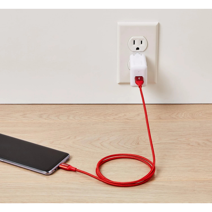 Amazon Basics Double Braided Nylon USB Type-C to Type-A 2.0 Male Cable, Laptop (Red, 3 feet) - Image 3