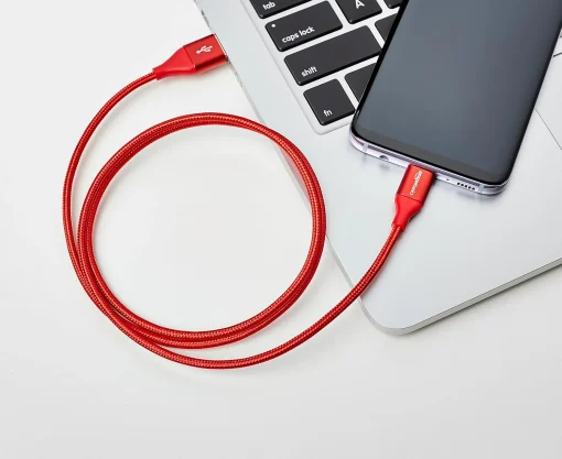 Amazon Basics Double Braided Nylon USB Type-C to Type-A 2.0 Male Cable, Laptop (Red, 3 feet) - Image 2