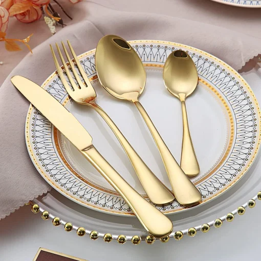 Golden Cutlery Set 24 Pieces,C&E Titanium Gold Plated Stainless Steel Tableware Set,Stainless Steel Flatware Set,Stainless Steel Flatware Silverware Sets,Dishwasher Safe. - Image 2