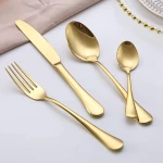 Golden Cutlery Set 24 Pieces,C&E Titanium Gold Plated Stainless Steel Tableware Set,Stainless Steel Flatware Set,Stainless Steel Flatware Silverware Sets,Dishwasher Safe. - Image 3