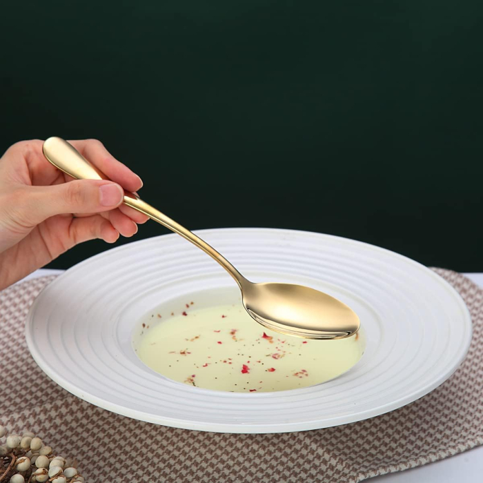 Golden Cutlery Set 24 Pieces,C&E Titanium Gold Plated Stainless Steel Tableware Set,Stainless Steel Flatware Set,Stainless Steel Flatware Silverware Sets,Dishwasher Safe. - Image 4