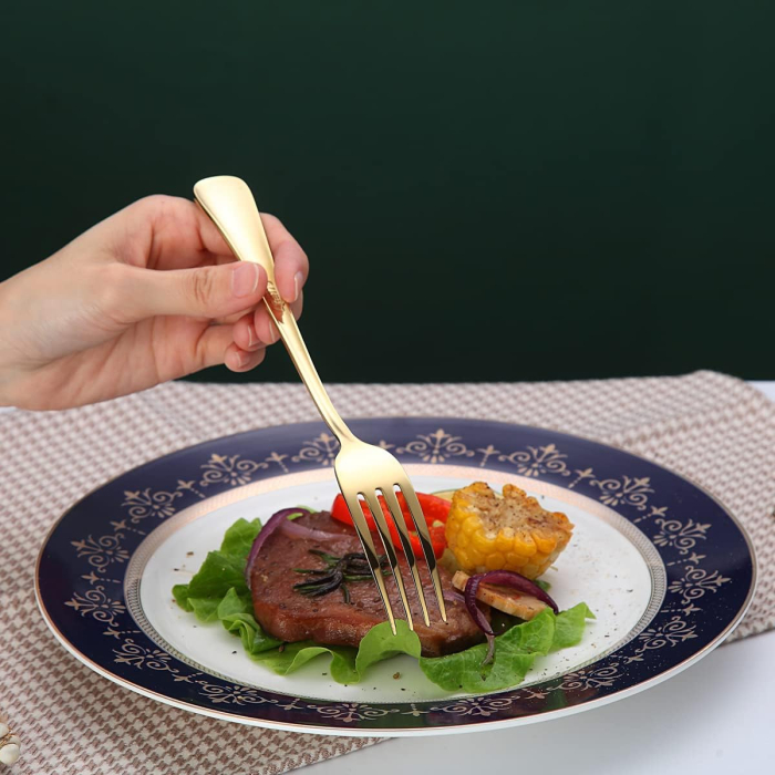 Golden Cutlery Set 24 Pieces,C&E Titanium Gold Plated Stainless Steel Tableware Set,Stainless Steel Flatware Set,Stainless Steel Flatware Silverware Sets,Dishwasher Safe. - Image 5