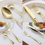 Golden Cutlery Set 24 Pieces,C&E Titanium Gold Plated Stainless Steel Tableware Set,Stainless Steel Flatware Set,Stainless Steel Flatware Silverware Sets,Dishwasher Safe. - Image 7