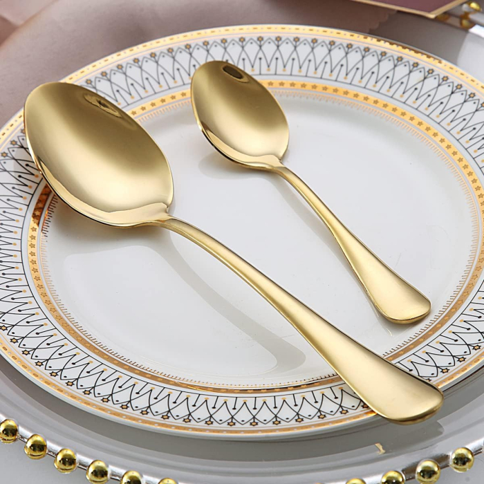 Golden Cutlery Set 24 Pieces,C&E Titanium Gold Plated Stainless Steel Tableware Set,Stainless Steel Flatware Set,Stainless Steel Flatware Silverware Sets,Dishwasher Safe. - Image 8