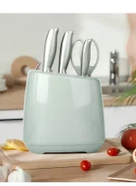 Kitchen knife set, 6-piece set of emerald green sharp knives, suitable for the kitchen, non-stick and anti-slip stainless steel kitchen knife set, with emerald green knife holder, suitable for home or dining room use - Image 5