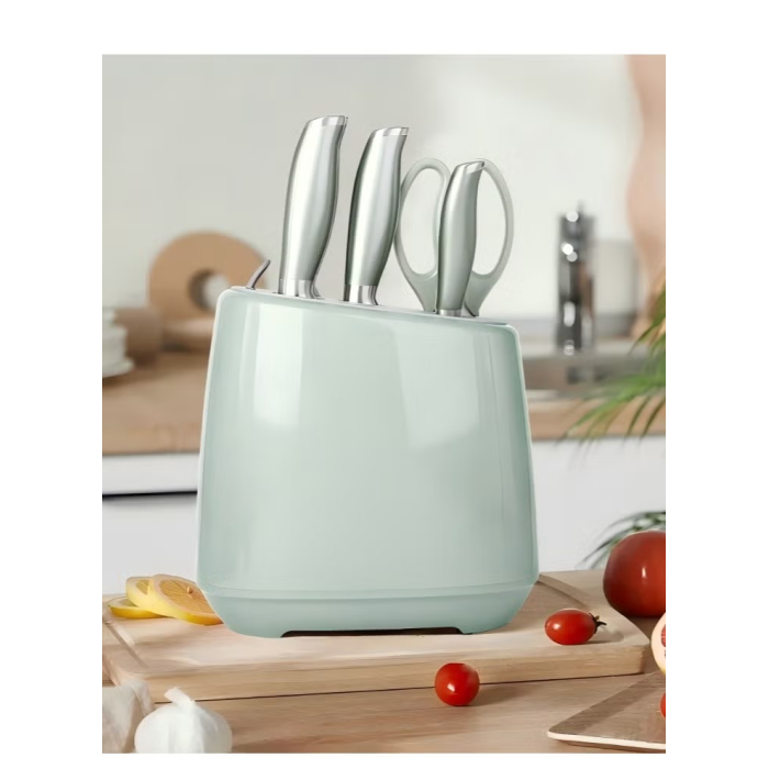 Kitchen knife set, 6-piece set of emerald green sharp knives, suitable for the kitchen, non-stick and anti-slip stainless steel kitchen knife set, with emerald green knife holder, suitable for home or dining room use - Image 5