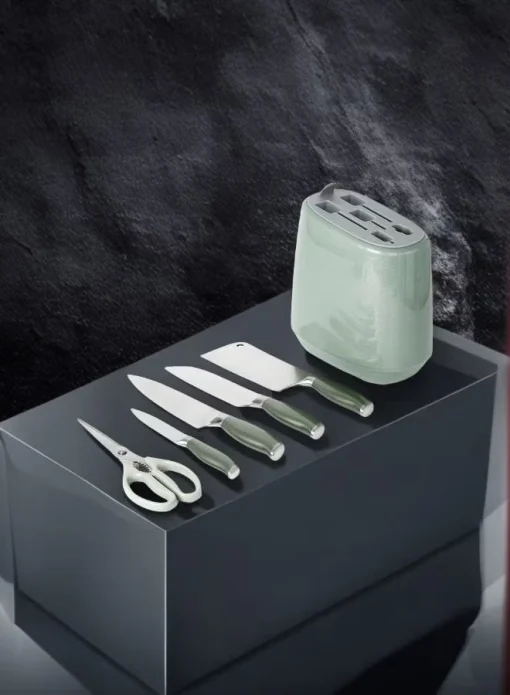 Kitchen knife set, 6-piece set of emerald green sharp knives, suitable for the kitchen, non-stick and anti-slip stainless steel kitchen knife set, with emerald green knife holder, suitable for home or dining room use - Image 6