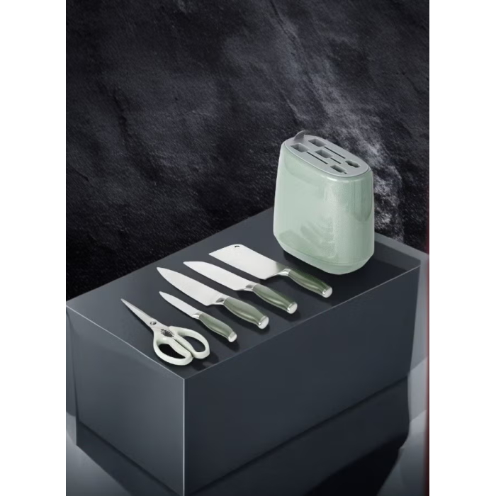 Kitchen knife set, 6-piece set of emerald green sharp knives, suitable for the kitchen, non-stick and anti-slip stainless steel kitchen knife set, with emerald green knife holder, suitable for home or dining room use - Image 6