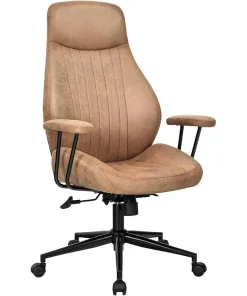 COSTWAY Executive Office Chair, Suede Fabric Ergonomic Height Adjustable Swivel Computer Desk Chair, 150° Reclining High Back Rolling Manager Task Chair for Home Office (Brown)