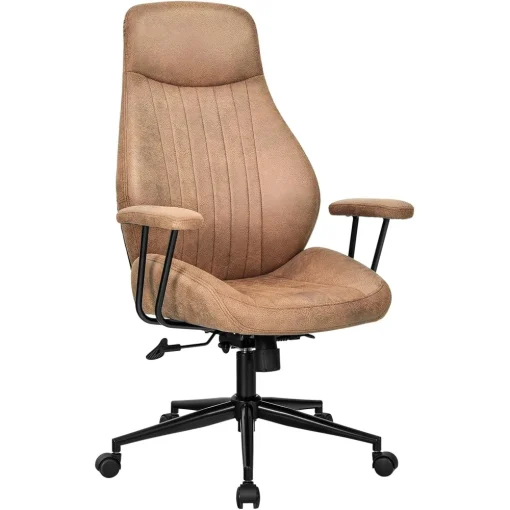 COSTWAY Executive Office Chair, Suede Fabric Ergonomic Height Adjustable Swivel Computer Desk Chair, 150° Reclining High Back Rolling Manager Task Chair for Home Office (Brown) - Image 9
