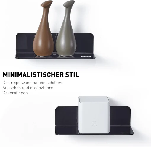 OAPRIRE Acrylic Floating Wall Shelves Set of 2, Damage-Free Expand Wall Space, Black Small Wall Shelf for Smart Speaker, Action Figures, Monitor with Cable Clips, Stick on, No Drill - Image 3