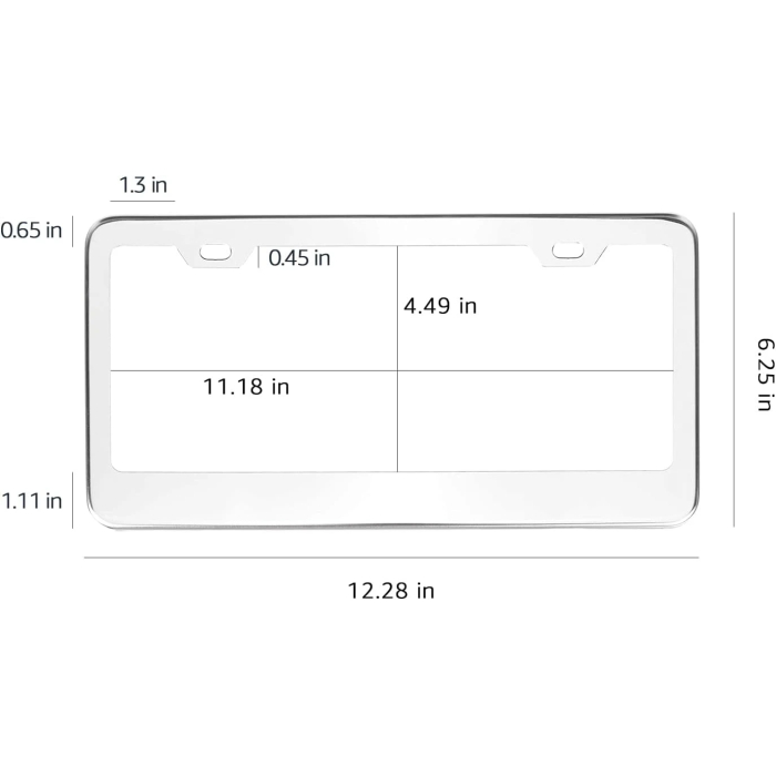 Amazon Basics Stainless Steel License Plate Frame Pair with Screw Caps - 2-Hole, 12.2'' x 6.3'', Silver - Image 6