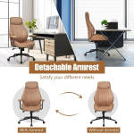 COSTWAY Executive Office Chair, Suede Fabric Ergonomic Height Adjustable Swivel Computer Desk Chair, 150° Reclining High Back Rolling Manager Task Chair for Home Office (Brown) - Image 7