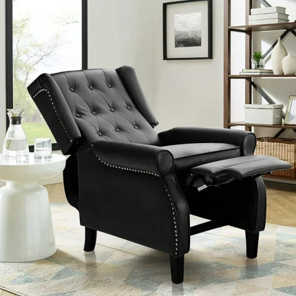 BALICHUN Leather Recliner Chair, Black Accent Chair, Wingback Push Back Recliner Chair for Living Room or Bedroom, Massage Recliner Chair for Adults, Small Single Reclining Sofa Lounge (Black)