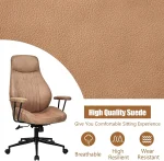 COSTWAY Executive Office Chair, Suede Fabric Ergonomic Height Adjustable Swivel Computer Desk Chair, 150° Reclining High Back Rolling Manager Task Chair for Home Office (Brown) - Image 4
