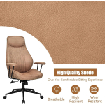 COSTWAY Executive Office Chair, Suede Fabric Ergonomic Height Adjustable Swivel Computer Desk Chair, 150° Reclining High Back Rolling Manager Task Chair for Home Office (Brown) - Image 4