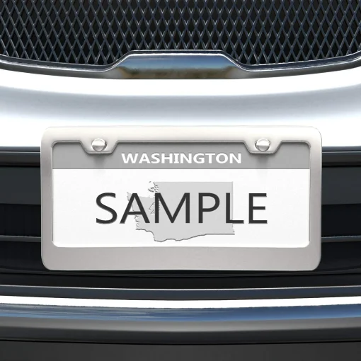 Amazon Basics Stainless Steel License Plate Frame Pair with Screw Caps - 2-Hole, 12.2'' x 6.3'', Silver - Image 2