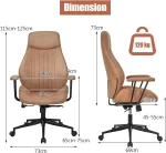 COSTWAY Executive Office Chair, Suede Fabric Ergonomic Height Adjustable Swivel Computer Desk Chair, 150° Reclining High Back Rolling Manager Task Chair for Home Office (Brown) - Image 3