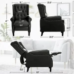 BALICHUN Leather Recliner Chair, Black Accent Chair, Wingback Push Back Recliner Chair for Living Room or Bedroom, Massage Recliner Chair for Adults, Small Single Reclining Sofa Lounge (Black) - Image 3