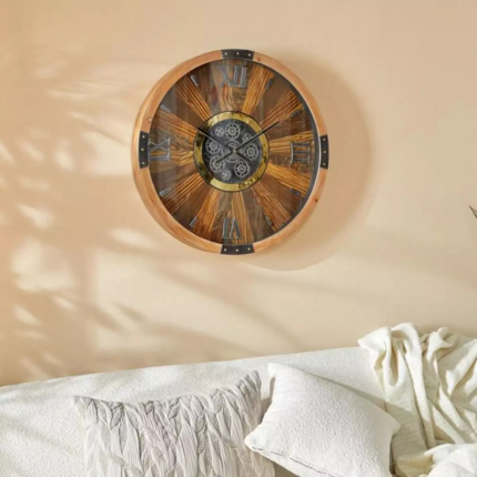 ATMOSPHERA Keane Mechanism Wall Clock 63cm Brown Technical Information: Dimensions: L. 63.5 x W. 8 x H. 63.5 cm Materials: Glass & MDF Specifics: Vintage & Useful Round wall clock Roman numerals