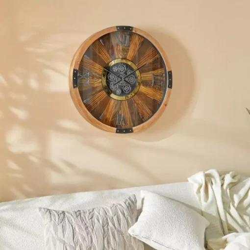 ATMOSPHERA Keane Mechanism Wall Clock 63cm Brown Technical Information: Dimensions: L. 63.5 x W. 8 x H. 63.5 cm Materials: Glass & MDF Specifics: Vintage & Useful Round wall clock Roman numerals - Image 5