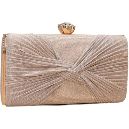 CORIOS Sequin Clutch Bag Pleated Evening Bag for Women Bridal Wedding Purse Sparkly Rhinestone Handbag Crystal Shoulder Bag