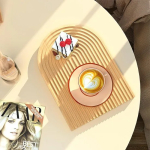 Decorative Wooden Serving Board - Pine Cutting Board - Ribbed Rainbow Shape - Tray - Boho Serving Platter - Breakfast Board for Bread, Cookies, Fruit, Coffee - Image 3