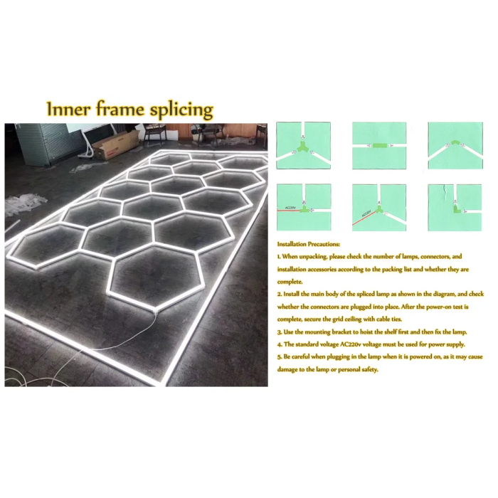 680 W Hexagonal Garage Lights, Honeycomb LED Lights, 6000 K Colour Temperature, Ring Connection Design, Pack of 14 Hexagon Garage LED Lights for Gym, Basement, Warehouse, 7.8 x 15.7 Feet, White - Image 8