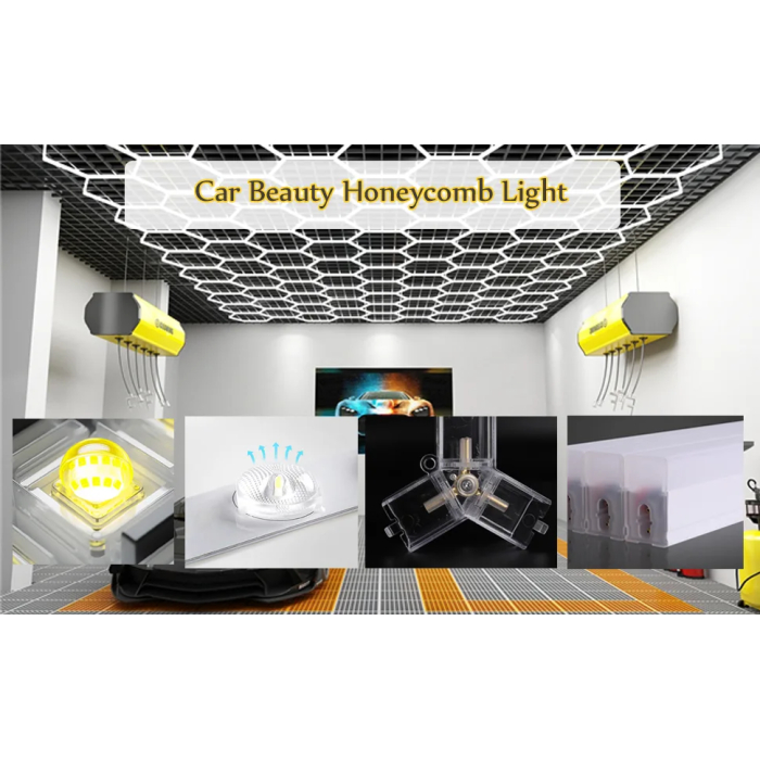 680 W Hexagonal Garage Lights, Honeycomb LED Lights, 6000 K Colour Temperature, Ring Connection Design, Pack of 14 Hexagon Garage LED Lights for Gym, Basement, Warehouse, 7.8 x 15.7 Feet, White - Image 12