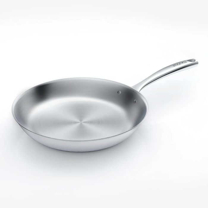 imarku Stainless Steel Frying Pan - 3 Ply Steel Skillet - Professional Grade Pans for Cooking - 12 Inch Stainless Steel Cooking Pan Hammered Surface - Image 9