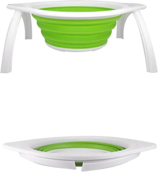 Collapsible Silicone Colander with Bracket, 4.5 Quart Kitchen Vegetable and Fruit Washing Basket, Drainer Tool (Green and Orange) - Image 2